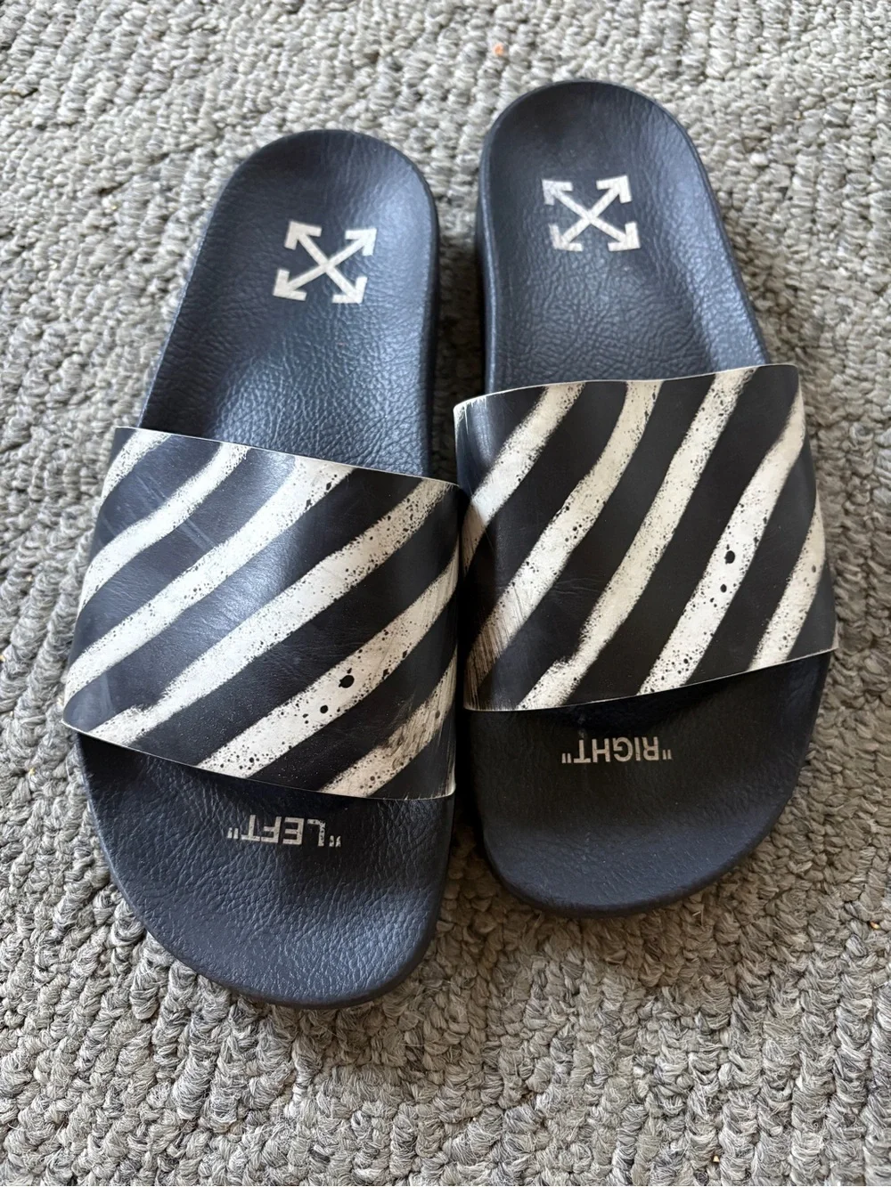 Off White Spray Stripes Slides Black White EU 42 9 us